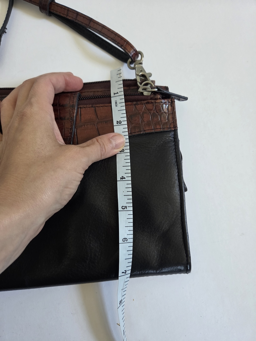 VTG Jack Georges black leather brown croc embossed crossbody purse wallet - Picture 5 of 10